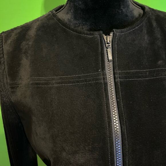 Investments Black Leather Suede Wool Knit Women's Zip Up Jacket - Picture 13 of 14